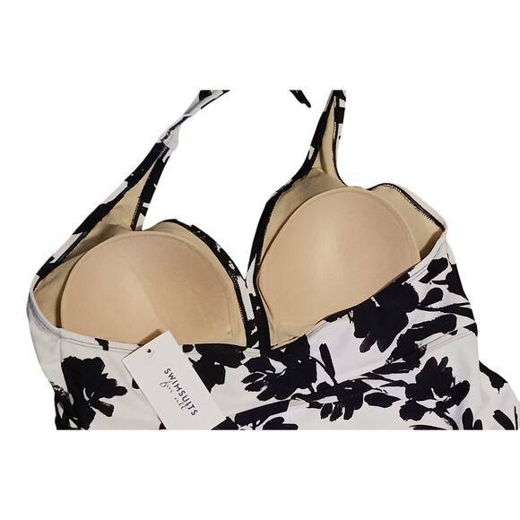 Swimsuits for All Flattering Halter Tankini Top Black and white Floral Womens 16 - Picture 5 of 8